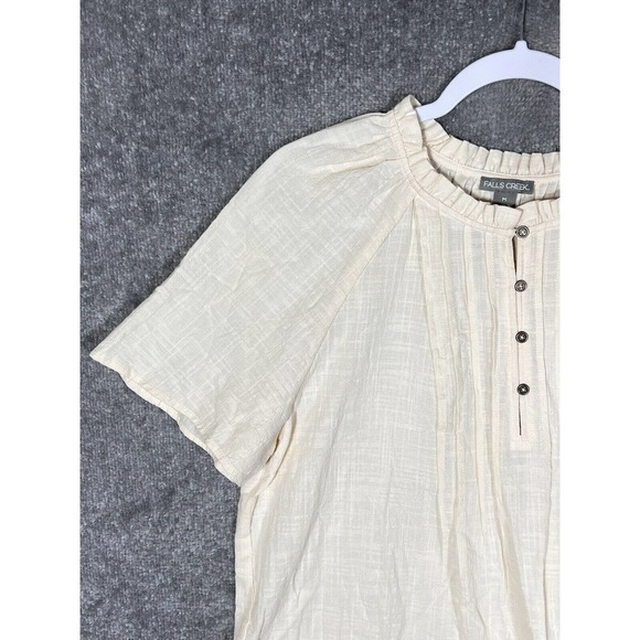 Falls Creek Short Sleeve Woven Pintuck Ruffle Pleated Top Womens Size Medium NWT - Picture 7 of 15
